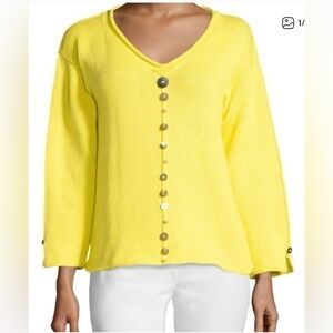 Hand Knit Cotton rolled Sweater  with button detailing  Large PURE